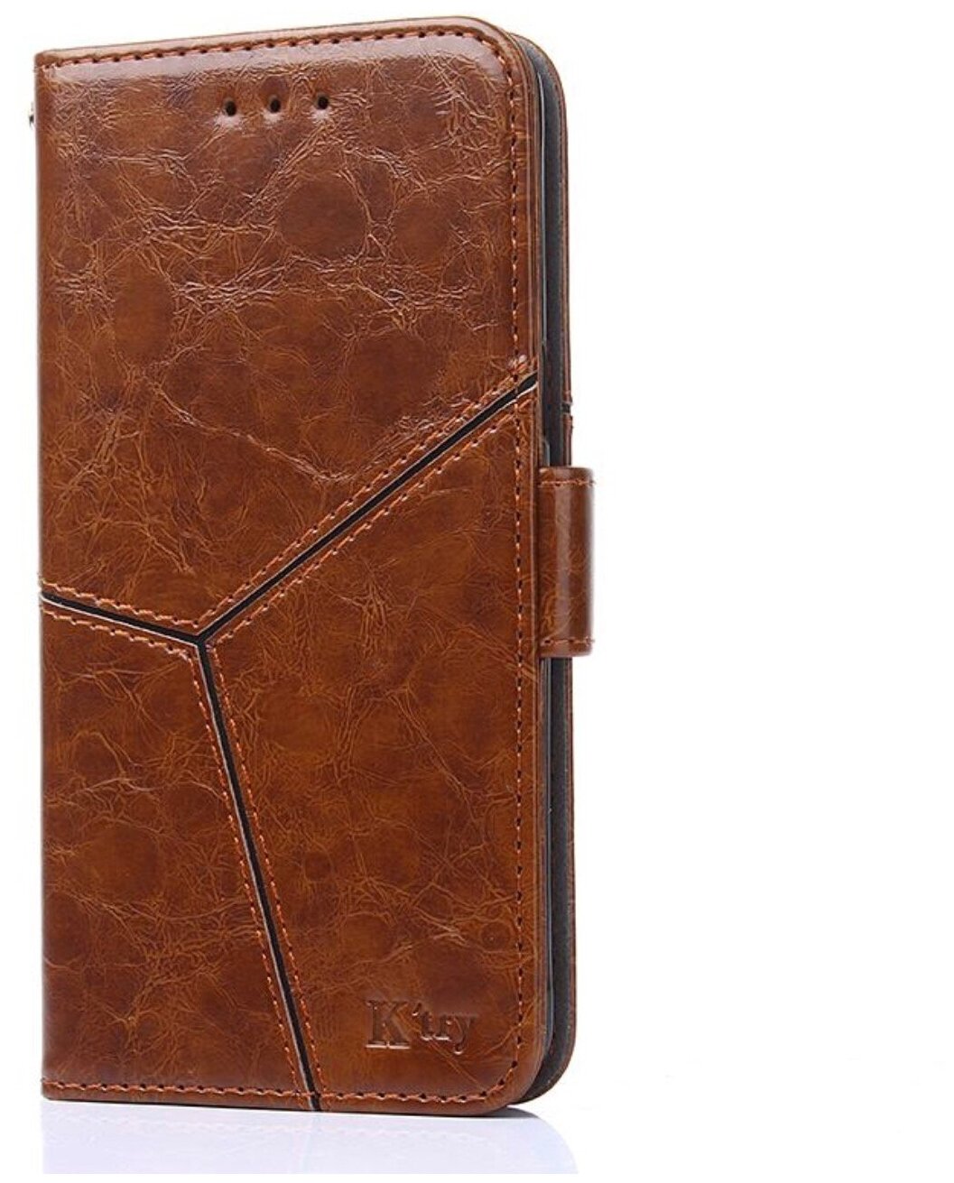 Чехол-книжка MyPads для Samsung Galaxy A51 SM-A515F (2020) из качественной импортной кожи прошитый по контуру с необычным геометрическим швом цвет коричневый