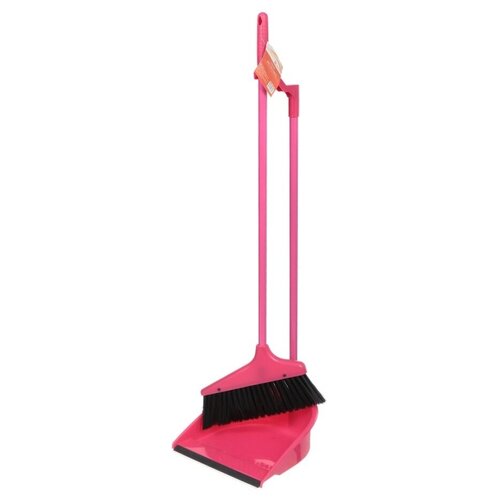 Щетка+совок ленивка с длинной рукояткой розовая пластиковая PROFF 1 шт