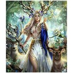 Алмазная мозаика / вышивка / картина стразами на холсте с подрамником 40х50 Лесная богиня с оленьими рогами - изображение
