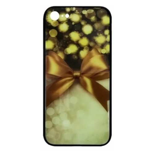 фото Задняя накладка для ip 7/8/se (4,7) новогодняя силикон+пластик золотой бант fixtor