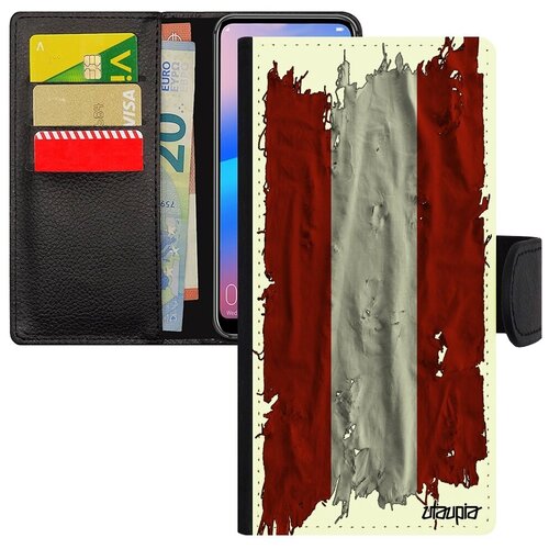 фото Противоударный чехол-книжка на смартфон // galaxy a50 // "флаг австрии на ткани" государственный патриот, utaupia, белый