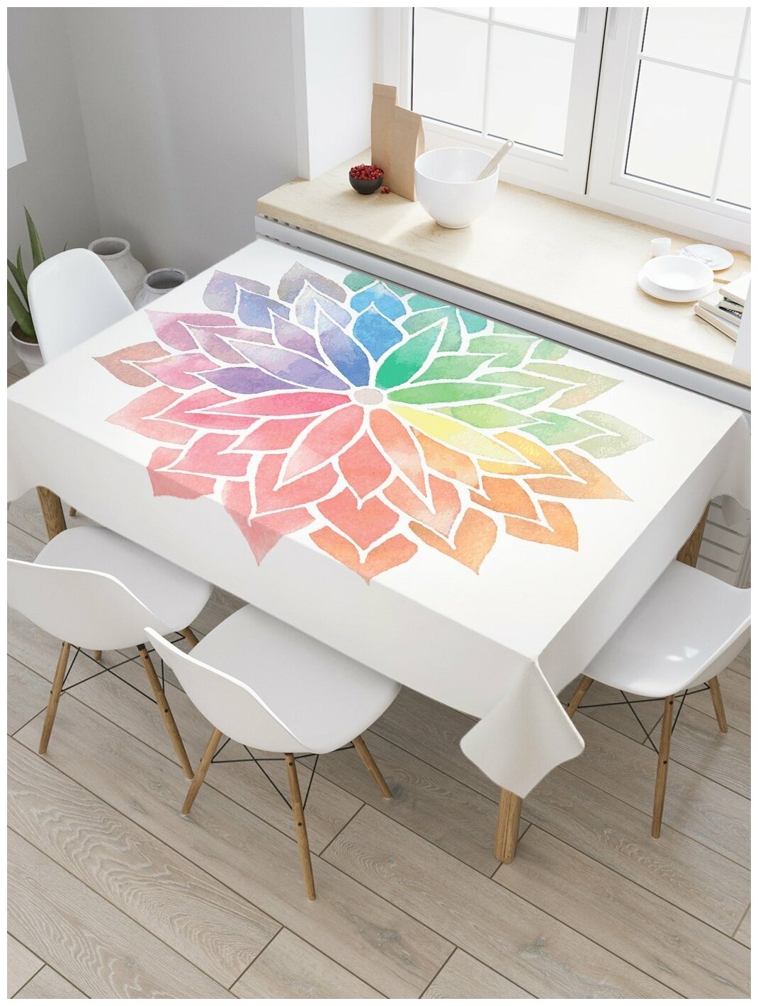 Скатерть прямоугольная JoyArty на кухонный стол "Махровый геометрический цветок" из оксфорда, 120x145 см
