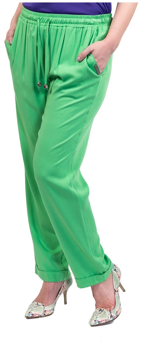 Брюки  Le Fate летние, прямой силуэт, повседневный стиль, карманы, размер 46, зеленый