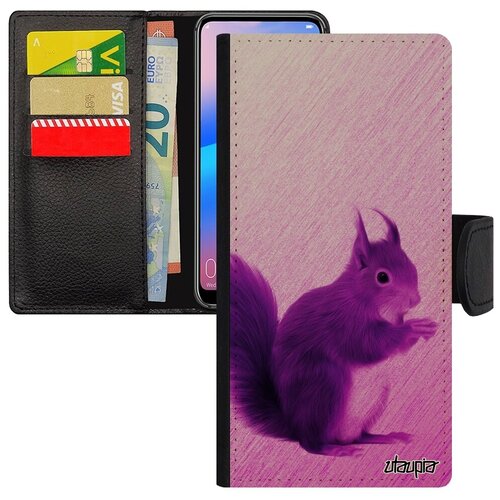фото Противоударный чехол книжка на смартфон // huawei p30 lite // "белка" рыжая бельчонок, utaupia, розовый