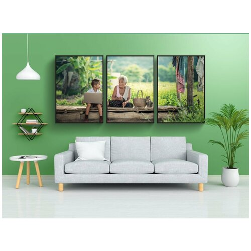 фото Набор модулных постеров для интерьера "бабушка, дети, ноутбук" 60x90 см. в тубусе, без рамки lotsprints