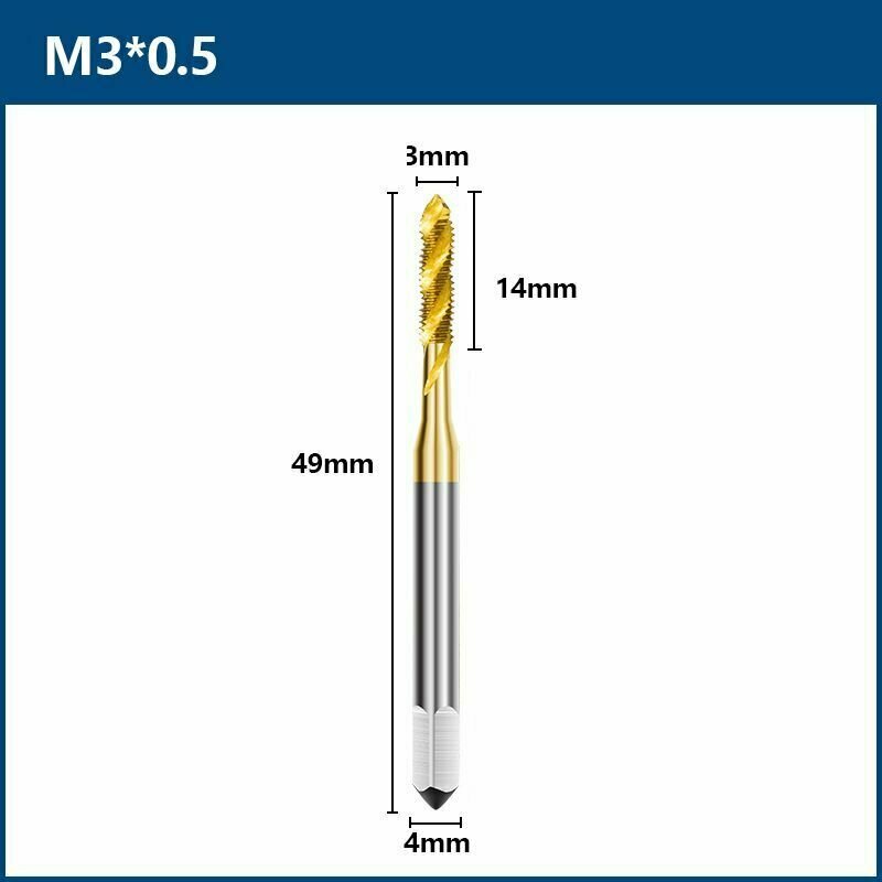 Метчик машинный XCAN HSS M3х0,5 с винтовой канавкой, титановое покрытие