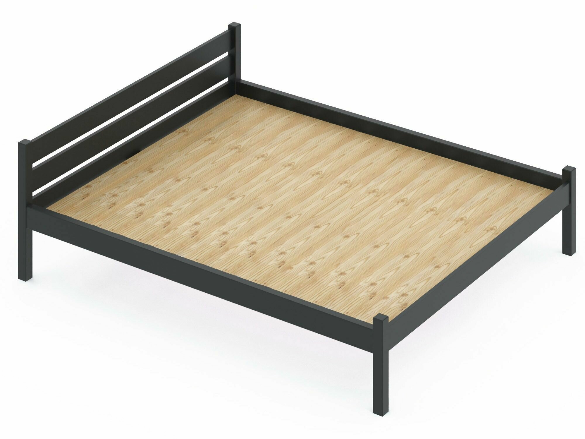 Кровать двуспальная Классика из массива сосны со сплошным основанием, 190х150 см (габариты 200х160), цвет антрацит