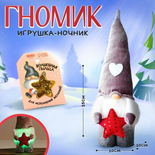 Новогодняя игрушка «Симпатичный гномик», 35см, светящийся в темноте, на новый год молд гном гномик