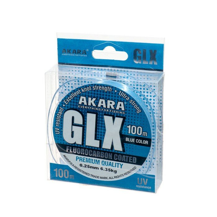 Леска Akara GLX Premium Blue, диаметр 0.25 мм, тест 6.35 кг, 100 м, голубая 9680999