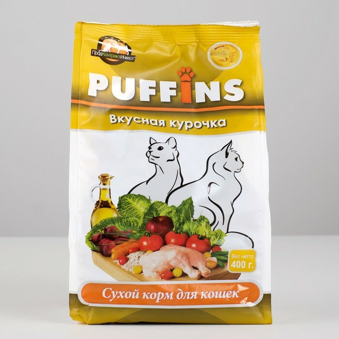 Сухой корм "Puffins" для кошек, вкусная курочка, 400 гр 894288