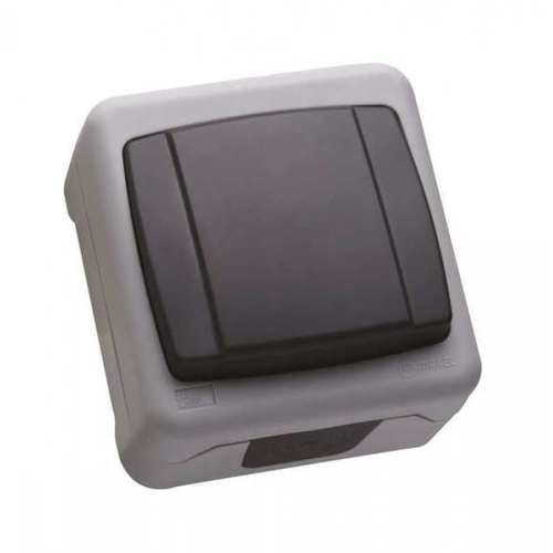 Выключатель одноклавишный проходной IP55 (пружинный зажим) герметичный серый | код 36064105 | Makel ( 1шт )