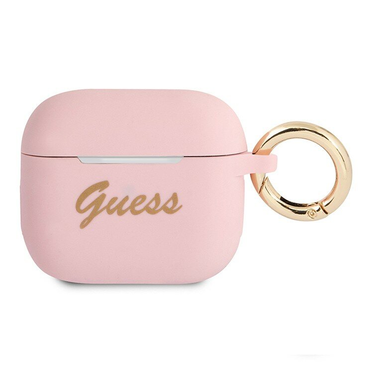 Чехол Guess Silicone Script logo с кольцом для Airpods 3 (2021), розовый