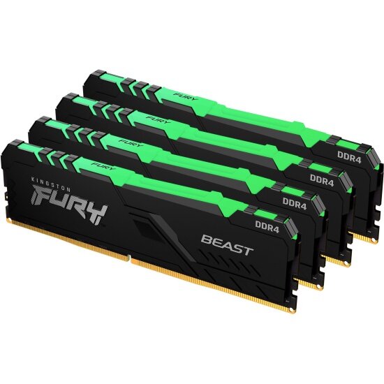 Оперативная память Kingston DDR4 64Gb (4x16Gb) 2666 MHz pc-21300 FURY Beast Black RGB (KF426C16BB1AK4/64)