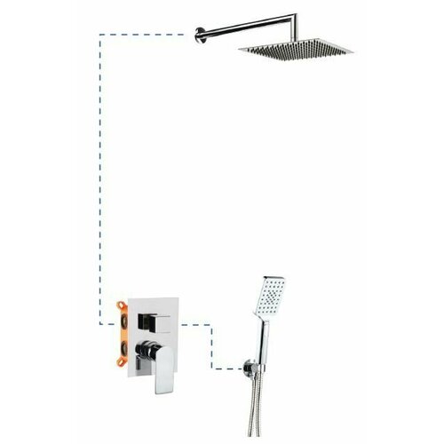 Душевой комплект AQG Alpha 19ALPEC21602 на 2 потребителя с квадратным верхним душем 25х25 см и кронш