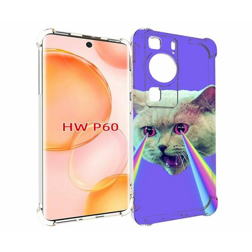 Чехол MyPads кот с радугой в глазах для Huawei P60 задняя-панель-накладка-бампер