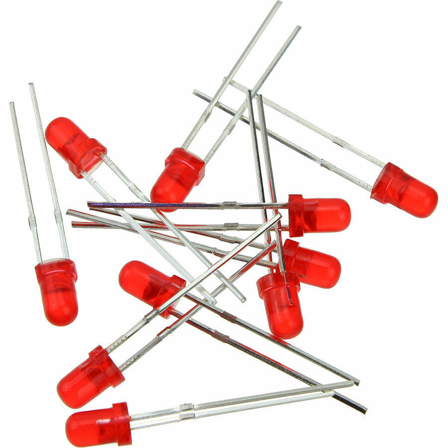 фото Светодиод 3мм, цвет красный, красная линза 3V, упаковка 10 штук