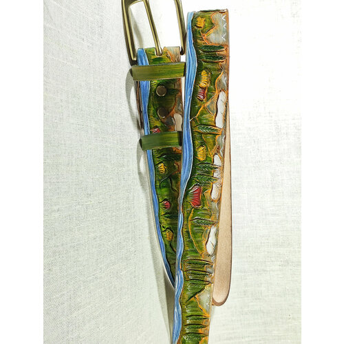 фото Ремень , размер 120, зеленый, бежевый хельга шванцхен, leatherca