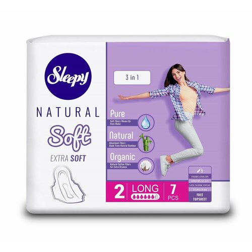 Прокладки гигиенические Sleepy Natural Soft Long 3 в 1, 4 упаковки по 7шт