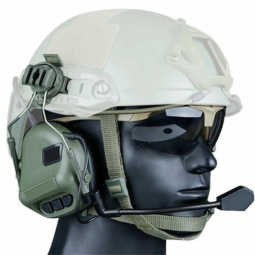 Наушники активные на шлем/тактические военный с гарнитурой с микрофоном для связи олива