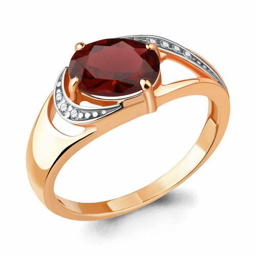 фото Кольцо diamant online, серебро, 925 проба, золочение, гранат, фианит, размер 19.5, красный