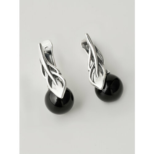 фото Серьги shine & beauty, жемчуг имитация, черный, серебряный