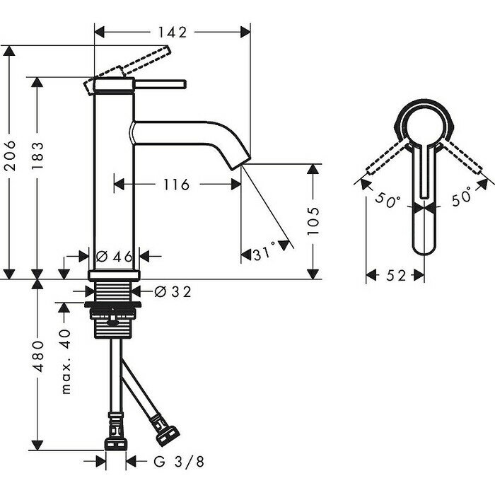 Смеситель для раковины Hansgrohe Tecturis S хром (73311000)