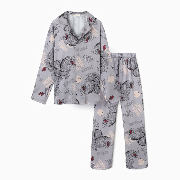 Пижама мужская (рубашка и брюки) KAFTAN "Дракон" размер 50, серый - фотография № 2
