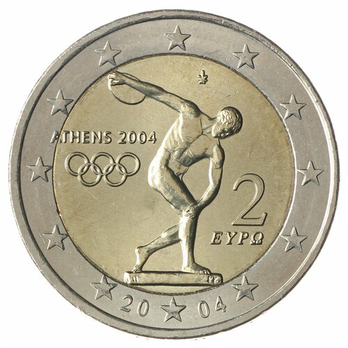 Греция 2 евро 2004 Летние Олимпийские игры 2004 в Афинах клуб нумизмат монета 10 франков конго 2003 года серебро олимпийские игры в афинах 2004