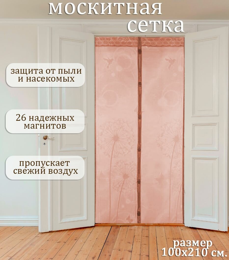 фото Москитная сетка на дверь на магнитах 100х210 см. / Антимоскитная сетка на дверь, коричневый узор TH108-119