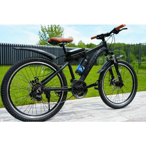 Велосипед RICHIESTO 24 Алюминиевая рама 14 Горный Для детей и подростков Спортивный Универсальный черно-коричневый матовый 24500₽