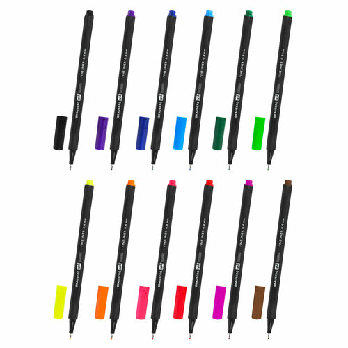 Упаковка 2 шт Ручки капиллярные линеры 12 цветов BRAUBERG ART Classic трехгранные металлический наконечник линия письма 04 мм 144147 660₽