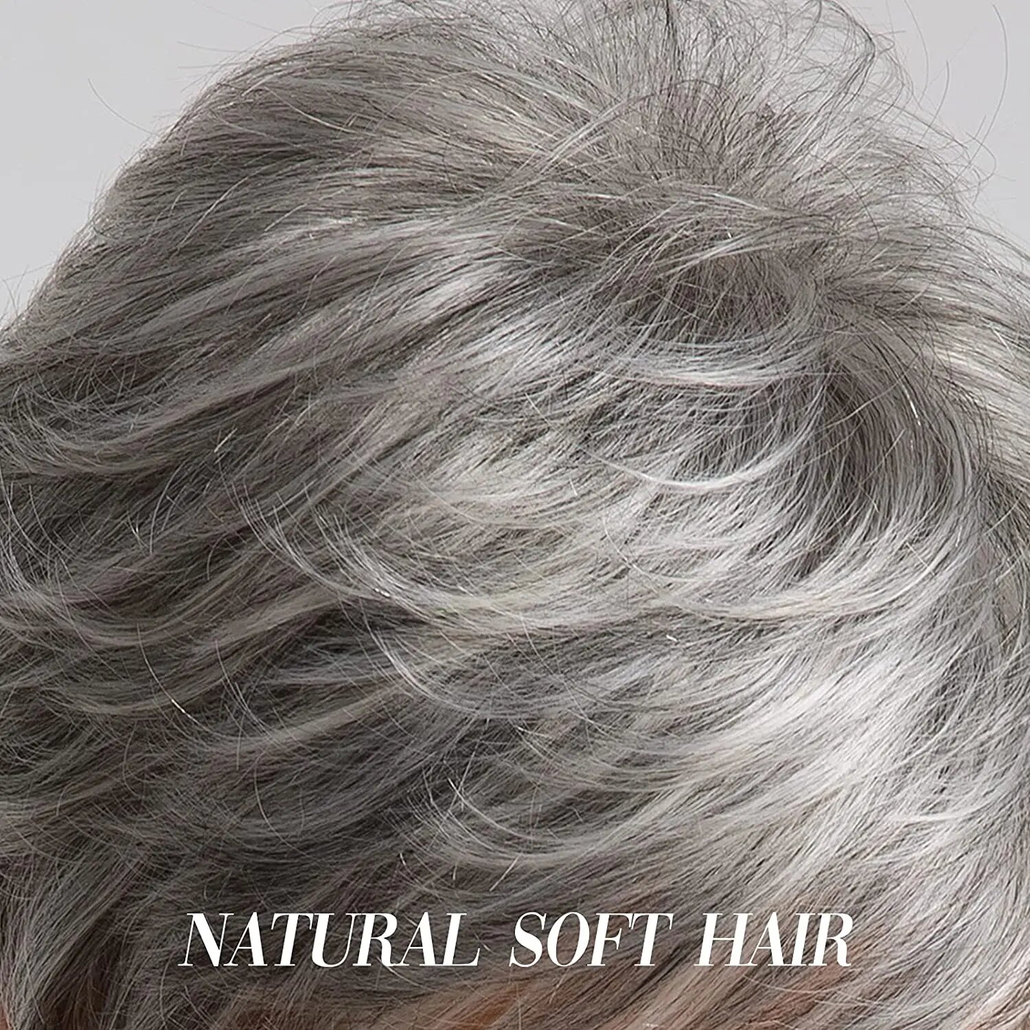 Парик HAIRCUBE с короткими седыми волосами и челкой, парики-фея с серебряной золой для женщин, синтетические парики, смешанные с человеческими волосами, при высокой температуре, WM3025-1, Ни Кружева, 30% Человеческие волосы — фото 1
