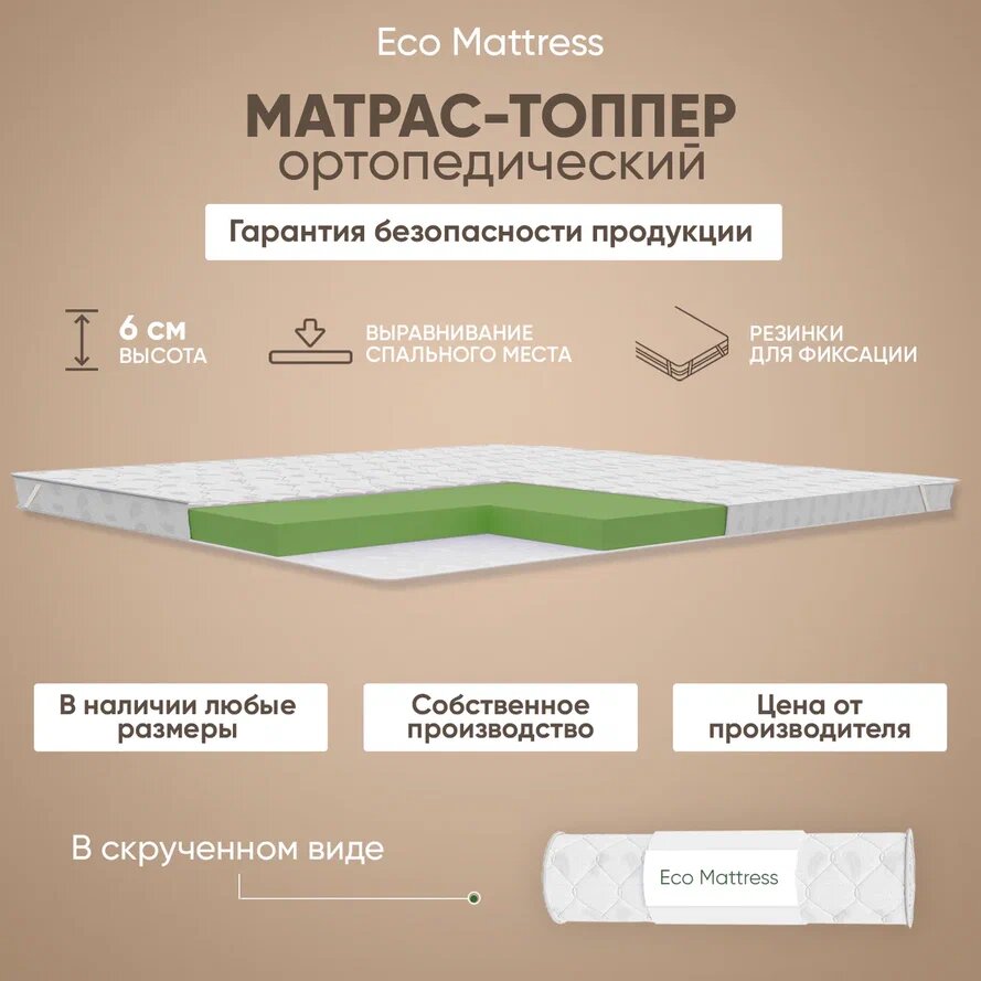 Топпер-наматрасник Eco Mattress Tricot 5x4Sk 120х185 см беспружинный защитный с резинками по углам в рулоне