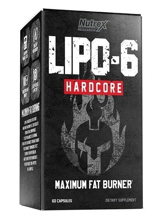 Nutrex Lipo-6 Hardcore, Жиросжигатель для похудения и контроля аппетита, 60 капсул, Спортивное питание, термогеник, для ускорения метаболизма — фото 1