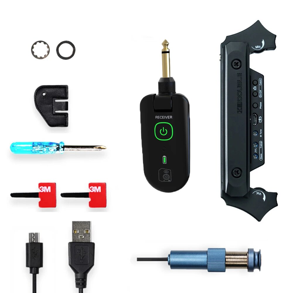 DOUBLE X2 Беспроводной звукосниматель для акустической гитары Черный, Black