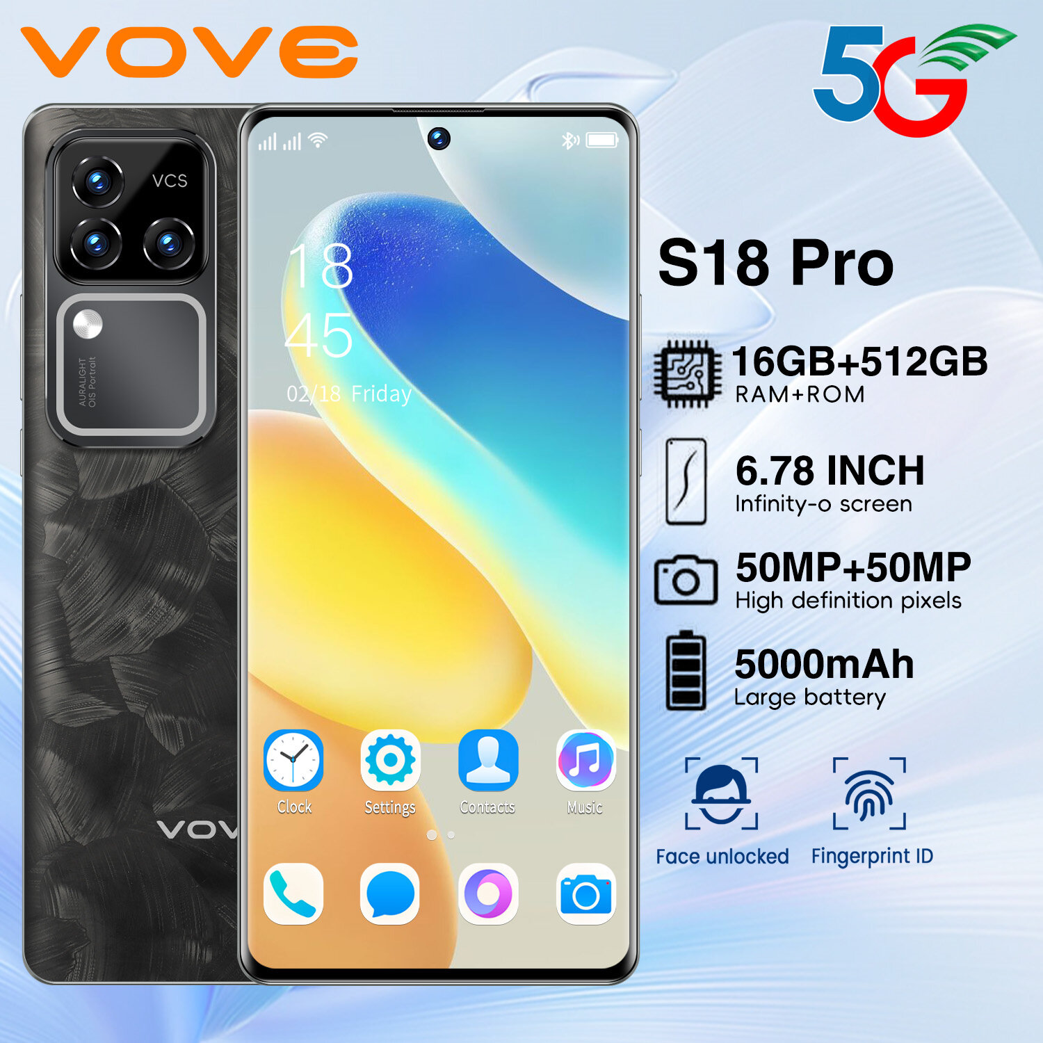 Смартфон S18 Pro 16+512 ГБ 50 Мп камера, 5000mAh