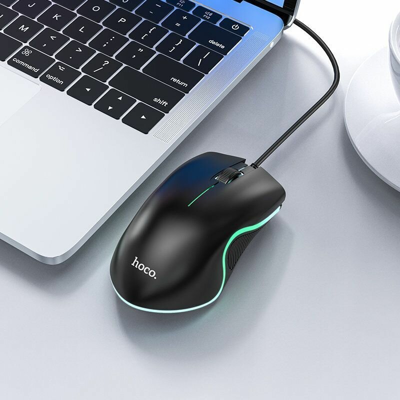 Мышь игровая проводная HOCO GM19 Enjoy USB, 1000dpi, RGB, 1.4м (черный) — фото 1