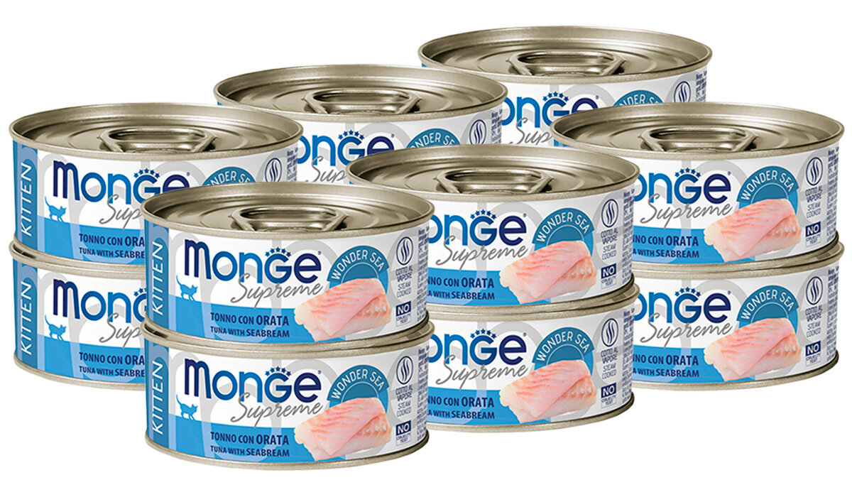 MONGE SUPREME KITTEN для котят с тунцом и дорадо банка 80 гр 80 гр х 12 шт