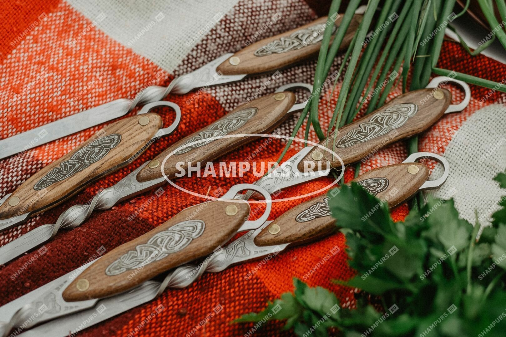 Набор шампуров с ручкой из ясеня без чехла с кольцом 50 см