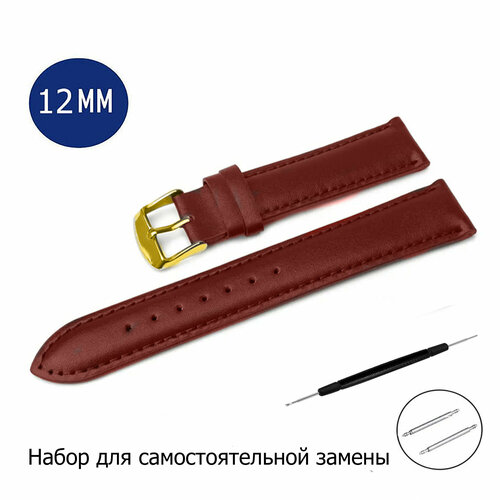 фото Ремешок axiver, фактура гладкая, матовая, размер 12мм, бордовый
