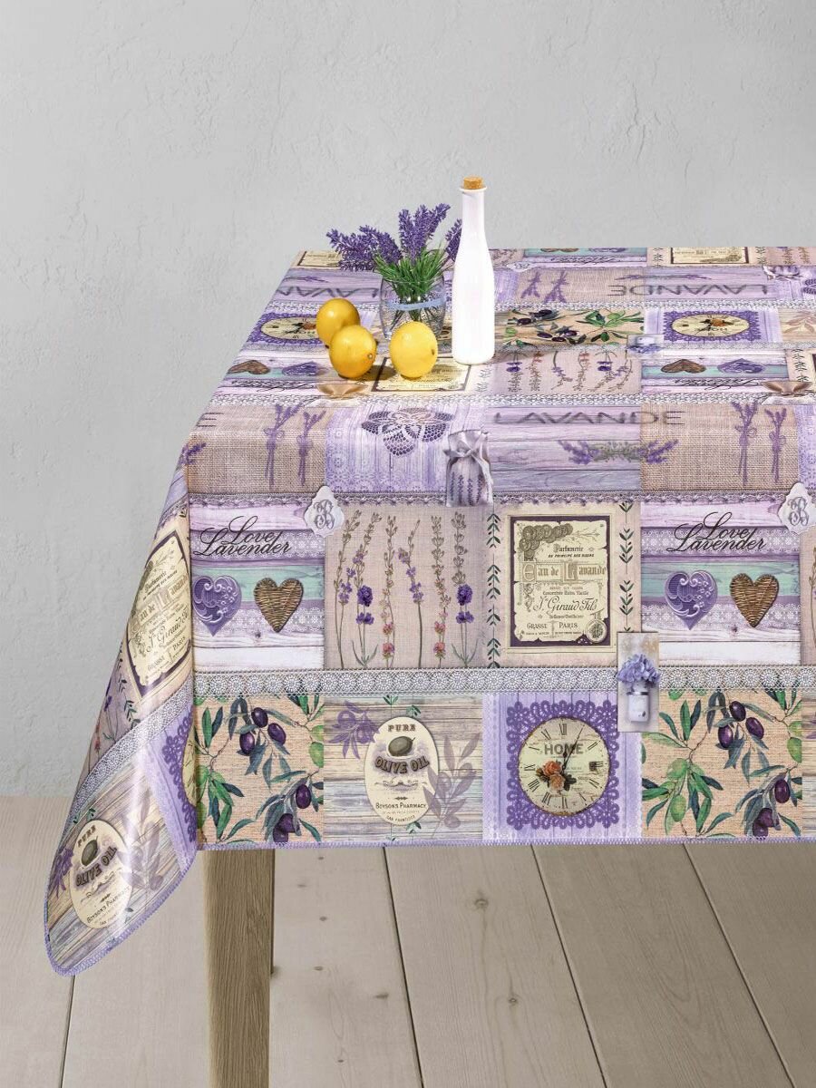 Скатерть Клеенка прямоугольная на стол Florista с цветами лаванды (Прованс) 120х140 см (12х14м)