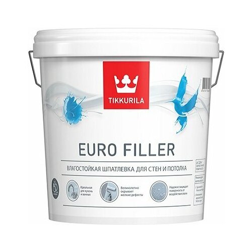 Шпатлевка Финишная Tikkurila Euro Filler 10л Влагостойкая для Стен и Потолков Тиккурила Евро Филлер 3000₽