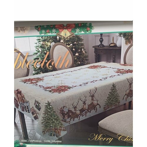 Гобеленовая новогодняя скатерть олени 150х220