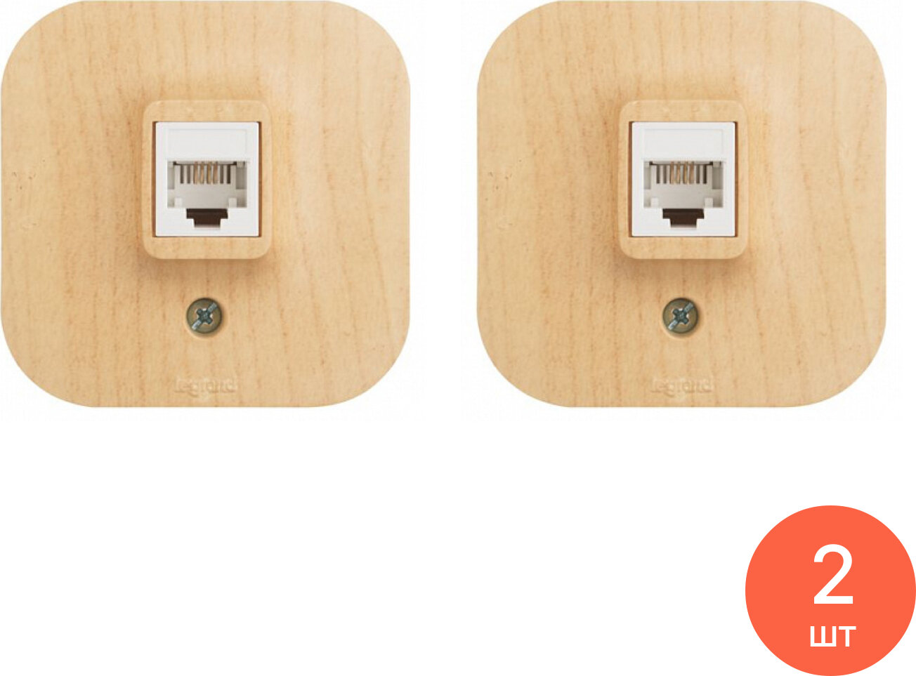 Розетка телефонная Legrand / Легранд Quteo RJ11 открытой установки IP20 дерево 782274 / электроустановочное оборудование (комплект из 2 шт)