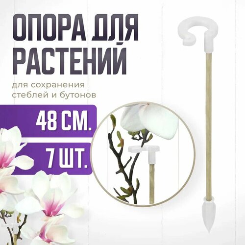 Опора для растений с кольцом, колышки садовые для рассады, для орхидей , комнатных цветов 48 см 7 штук белый, зеленый