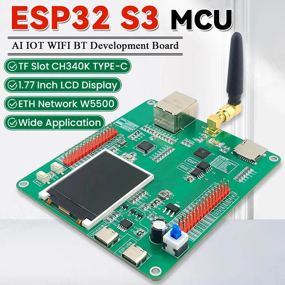 Макетная плата ESP32 S3 с 2,5-дюймовым ЖК-дисплеем, AI Internet BT, 2,5 дБи, модуль Wi-Fi вещей W5500 ETH N16R8 CH340K Type-C