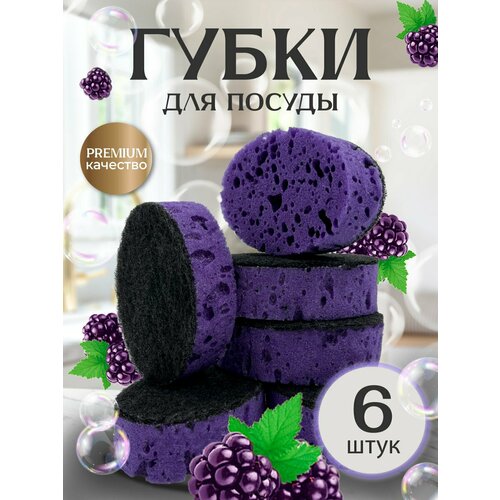 Губки для мытья посуды PRO CLEANLY, для кухни, поролоновые овальные, набор 6 шт фиолетовый