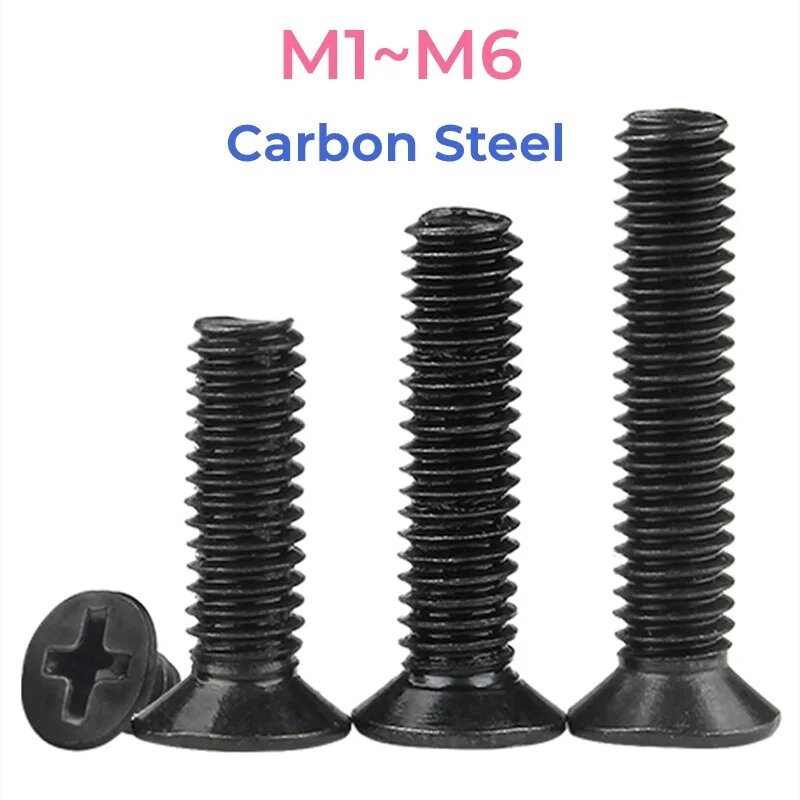 Черные винты из углеродистой стали с крестообразной головкой M1-M6 Black M1.6-100pcs 5 мм