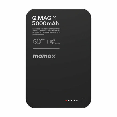 Внешний магнитный аккумулятор с беспроводной зарядкой Momax Q.MAG X, 5000 mAh, 8,3 mm, Qi 15W / PD20W, Black Titanium