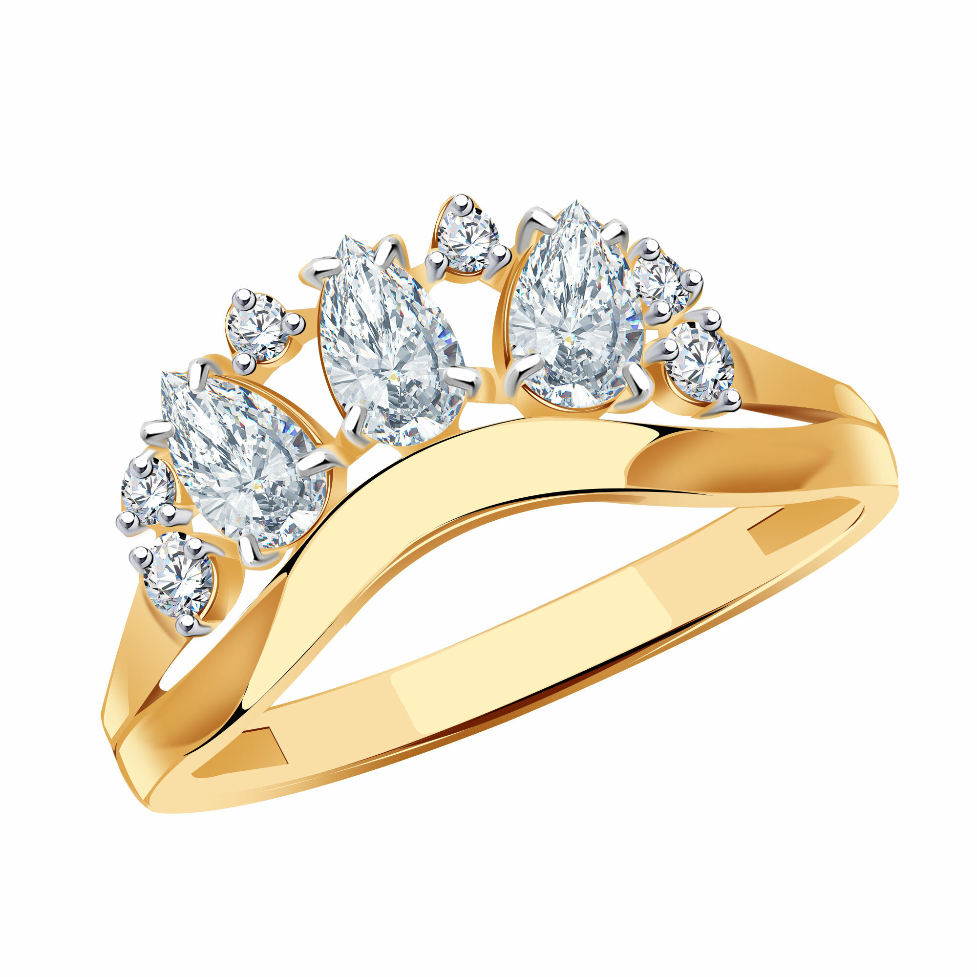 Кольцо Diamant online, красное золото, 585 проба, фианит